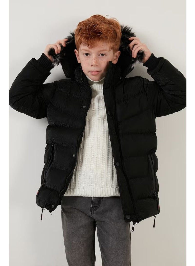 Lela Plush Lined Faux Fur Collar Removable Hooded Winter Coat Boys' Coat 5761906 - Image 3